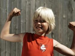Boy with muscles (Shot on Red) Stock Footage