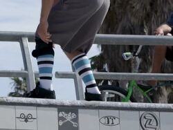 MS SLO MO Shot of skating around top of rink / Venice, California, United States Stock Footage