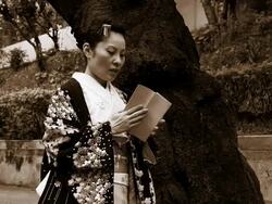 Japanese woman reading old letter Stock Footage