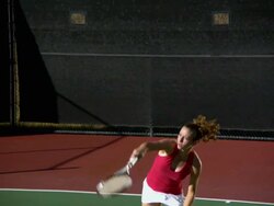 SLO MO, ZO, WS, HA, Young woman playing tennis, Santa Barbara, California, USA Stock Footage