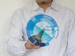 The man with the hand click virtual screen Stock Footage