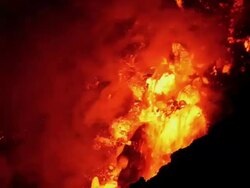 Lava flow from the Fimmvorduhals region of the Eyjafjallajokull volcano, erupting in Iceland. Stock Footage