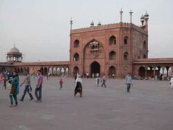WS LD People Walking in front of Jama Masjid Mosque / India Stock Footage