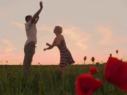 SLO MO Couple Feeling Triumphant Stock Footage
