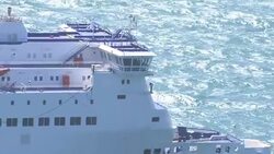 Aerial shots of DFDS Seaways ferry at sea News Clip