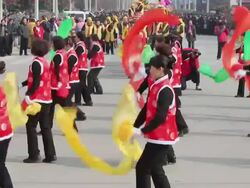 MS PAN Villagers dressed as figures in chinese mythology posing attend parade during shehuo celebrations, Shehuo is traditional festive folk celebration during chinese spring festival AUDIO / xi'an, shaanxi, china Stock Footage