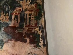 Mural in 18th century inside Buddhist temple of Thailand Stock Footage