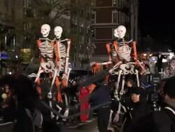 A float sponsored by JÃƒÂ¤germeister at the Halloween Parade Stock Footage