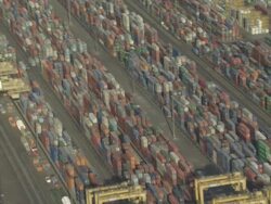 WS AERIAL View of shipping containers yard / Dubai Stock Footage