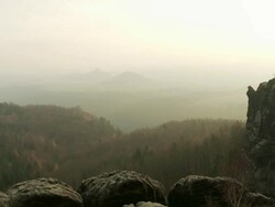WS PAN View of idyllic landscape of Elbe sandstone highlands / Near Dresden, Saxony, Germany Stock Footage