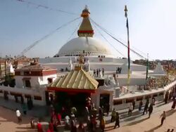 T/L, WS, HA, ZI, people circling the Boudhanath Stupa / Kathmandu, Nepal Stock Footage