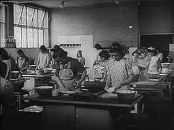 Capital County, 1950, part 7 - Children at primary school, boys and girls in different classes, and adult education Stock Footage
