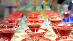 Red Champagne in style glasses Stock Footage
