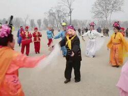 MS People dressed as figures in Chinese mythology pose at temple fair to celebrate Chinese spring festival AUDIO / xi'an, shaanxi, china Stock Footage