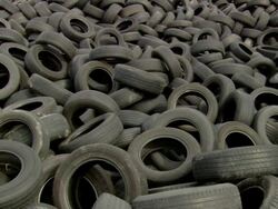 MS PAN Shot of tires / Lagos, Nigeria Stock Footage