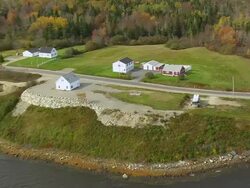 WS ARIEAL ZI ZO View of Machiasport and coastline / Maine, United States Stock Footage