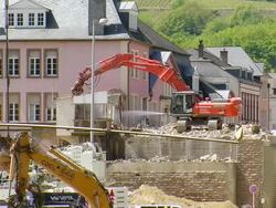 WS deconstruction of bridge over river Mosel / Wellen, Rhineland Palatinate, Germany Stock Footage