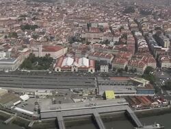 AERIAL WS Cityscape at waterfront / Lisbon, Portugal Stock Footage