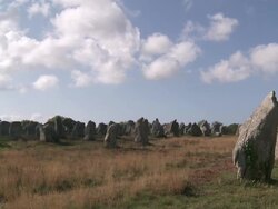 MS Megalithic menhir alignement of Kermario / Carnac, Brittany, France Stock Footage