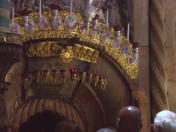 MS ZO Arched entryway to Edicule of Holy Sepulchre / Jerusalem, Israel Stock Footage
