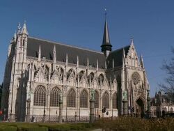 MS View of Church of notre Dame du Sablon / Brussels, Belgium Stock Footage