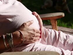 CU PAN Shot of pregnant woman belly / Phoenix, Arizona, United States Stock Footage