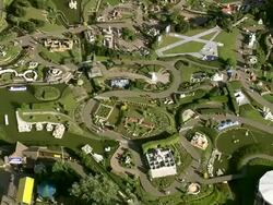 MS AERIAL ZI OZO View of small garden area near Atomium / Brussels, Belgium Stock Footage