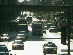 MS Traffic on busy street / Chicago, Illinois, USA Stock Footage