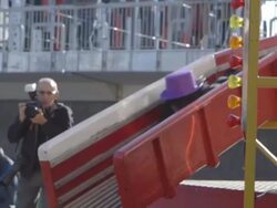 Batman and Spider-Man defeat the bad guys with Jakob at 'Rays of Sunshine' Children's Charity Grant Sick Child's Wish To Meet Batman And Spiderman Stock Footage