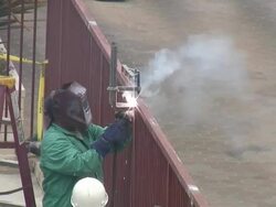 (HD1080i) Construction: Welding Railing Bars Stock Footage