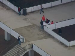 MS AERIAL ZO Shot of people walking through area nearby clemson university / South Carolina, United States Stock Footage