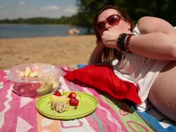 Pregnant young woman eating fruit Stock Footage