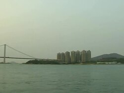 Pan Left Shot Tsing Ma Bridge Hong Kong Kwangtung China  Stock Footage