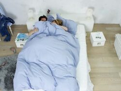 happy family chilling in bed Stock Footage