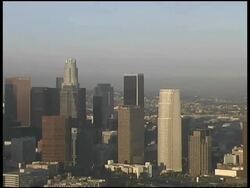 Downtown Los Angeles Office Buildings, Towers: from LAPD Police Helicopter Stock Footage