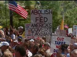 Several thousand rallied in Washington's Freedom Plaza in the shadow of the Ronald Reagan office building, capping a national protest tour launched in the dust of Nevada and finishing in the capital that inspires tea party discontent like no other place. News Clip