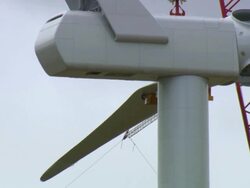 CU TD Shot of Crane to wind turbine / Macarthur, Victoria, Australia Stock Footage