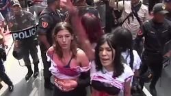 CLEAN : Women protest against Peruvian presidential candidate Keiko Fujimori News Clip