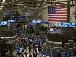 WS View of traders working in New York Stock Exchange / New York City, New York, USA Stock Footage