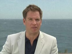 INTERVIEW: Michael Weatherly on NCIS going into its 8th season, the show being a hit in Europe right from the start and his wife changing into a new dress every 12 hours while they are here Stock Footage