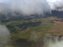 WS AERIAL ZI ZO PAN View of clouds over Baxter State Park / Maine, United States Stock Footage