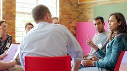 Woman talking in group therapy session Stock Footage