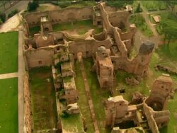 Aerial over the ruins of an ancient Roman bath / Italy Stock Footage