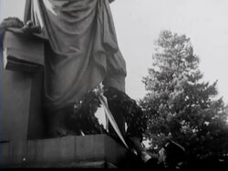 The Jeugdstorm commemorates the day the Dutch painter Rembrandt was born by laying a wreath on his statue Stock Footage