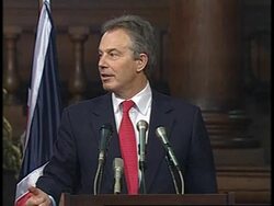 Blair's arrival, presser with Musharraf ADDS new shots of presser News Clip