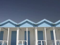 MS TD Shot of Beach huts / Forte dei Marmi, Tuscany, Italy Stock Footage