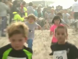 ATMOSPHERE - Kids at Tot Trot Nautica Malibu Triathlon Presented by Equinox on 9/8/13 in Malibu, CA. Stock Footage