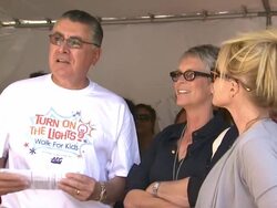 Rich Cordova, Jamie Lee Curtis, Melanie Griffith at the Heidi Klum & Jamie Lee Curtis Join Children's Hospital Los Angeles For 5K Walk Street Party & Lighting Ceremony at Los Angeles CA. (Footage by WireImage Video/GettyImages) Stock Footage