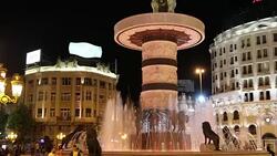 Skopje, monument of fountain with Alexander the Great statue, in the Macedonia Square. Stock Footage