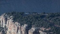 Flight With Reveal Of Grand Canyon From Coach On Canyon Edge  - Aerial View - Arizona,  Coconino County,  United States Stock Footage